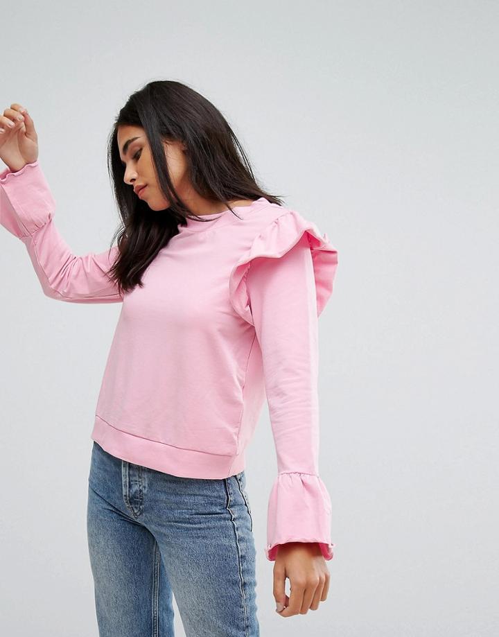 Only Ruffle Long Sleeve Sweater - Pink