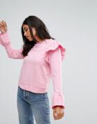 Only Ruffle Long Sleeve Sweater - Pink