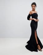 C/meo Collective Off Shoulder Split Gown Dress - Black
