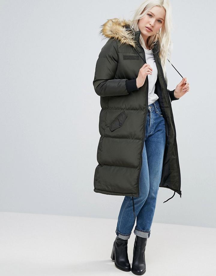 Brave Soul Long Padded Coat - Green