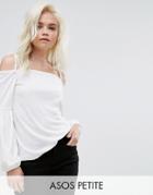 Asos Petite Top In Crepe With Off Shoulder And Pretty Bell Sleeve - Cream