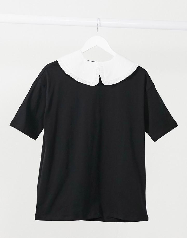 Vero Moda T-shirt With Removeable Prairie Collar In Black