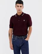 Fred Perry Tipped Knitted Polo In Burgundy - Red