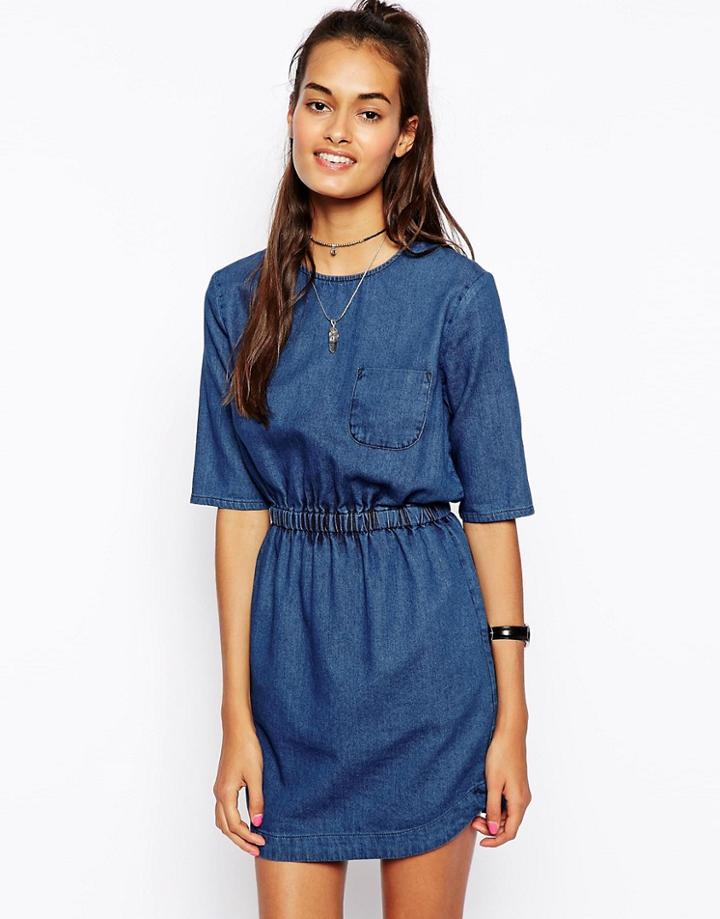 Asos Denim Waisted Denim T-shirt Dress - Blue