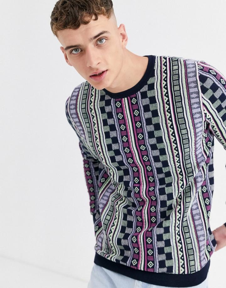 Asos Design Knitted Sweater In Vertical Stripe Pattern In Purple