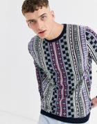 Asos Design Knitted Sweater In Vertical Stripe Pattern In Purple