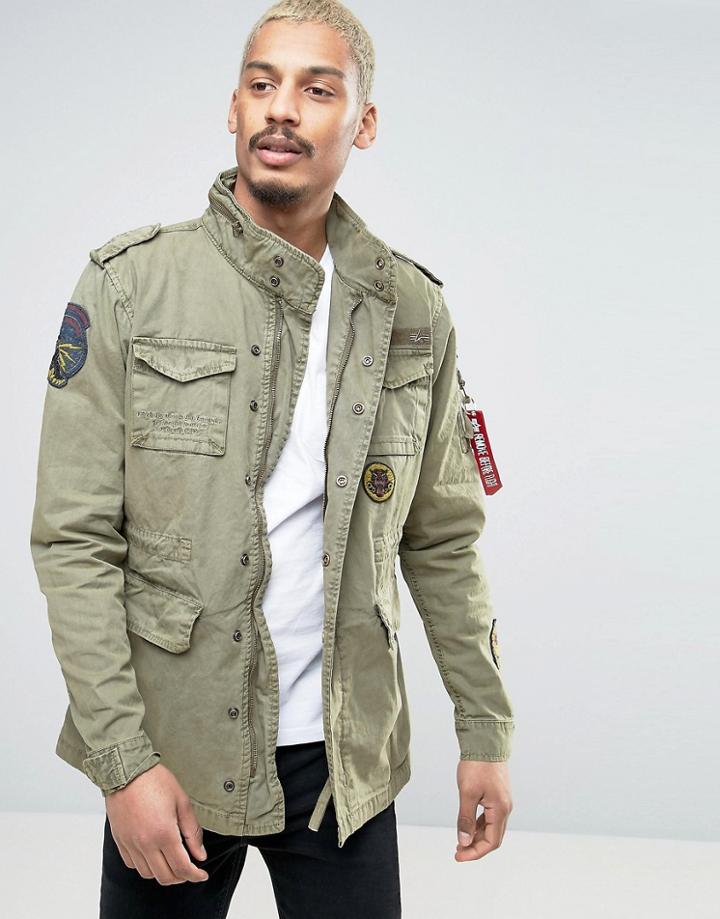 Alpha Industries M65 Field Jacket With Patches In Green - Green