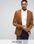 Asos Tall Skinny Texture Blazer In Tan Wool Mix - Brown
