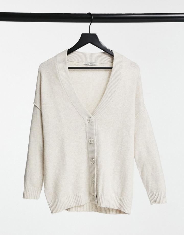 Pull & Bear Longline Cardigan In Ecru-white