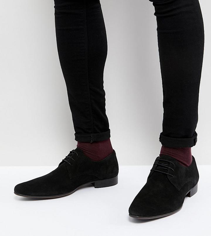 Asos Wide Fit Derby Shoes In Black Suede - Black