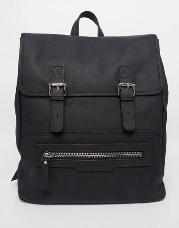 Smith And Canova Leather Backpack With Buckles - Black