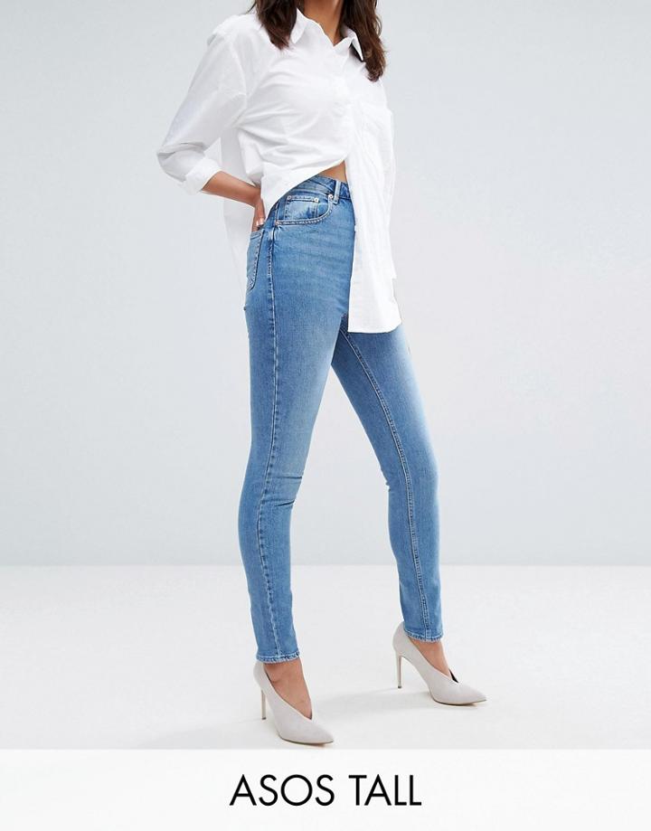 Asos Tall Farleigh High Waist Slim Mom Jeans In Prince Wash - Blue
