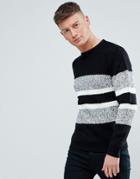 Bershka Striped Sweater With Color Block In White - White