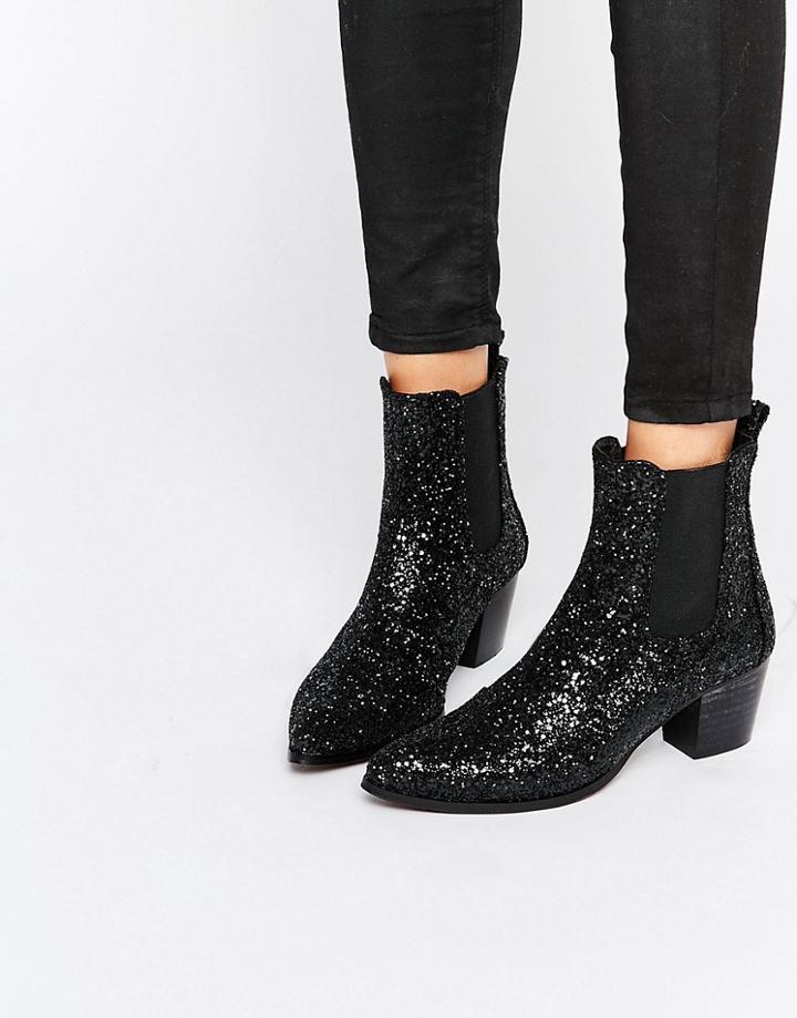 Kg By Kurt Geiger Razzle Glitter Heeled Ankle Boots - Black