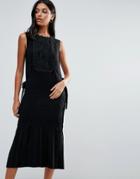 Warehouse Lace Tabard Dress - Black