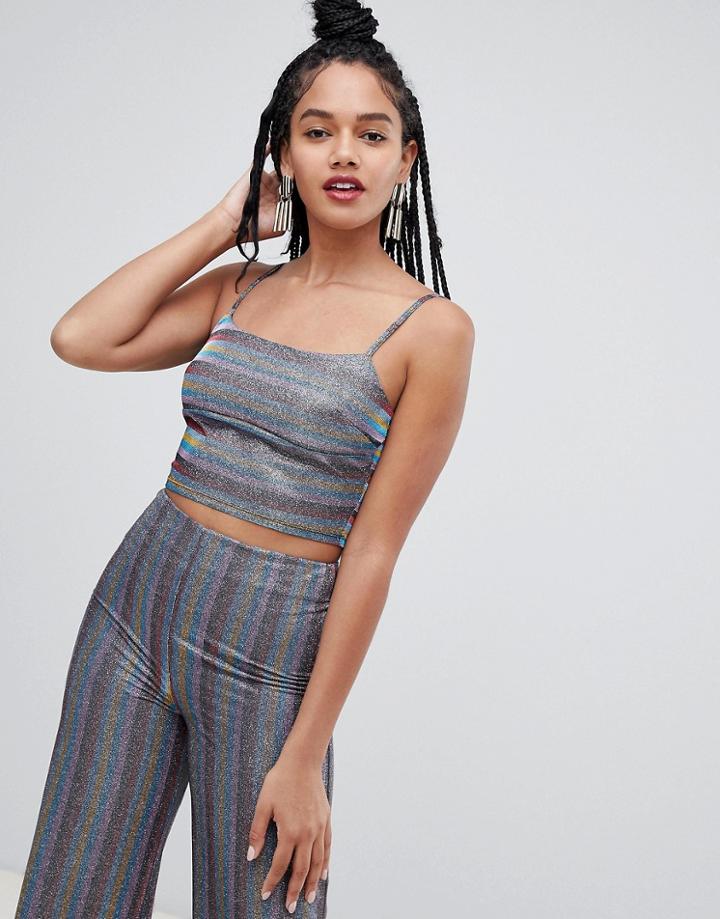 Miss Selfridge Crop Cami Top In Metallic Stripe - Multi