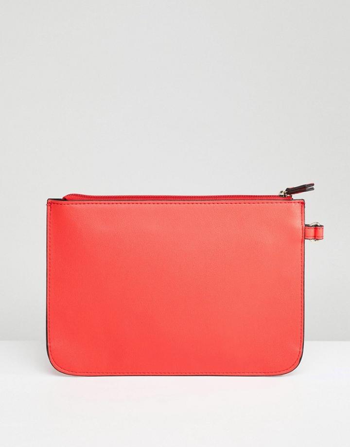Asos Design Zip Top Clutch With Wristlet - Red