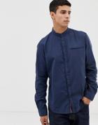 Esprit Slim Fit Oxford Shirt With Mandarin Collar In Navy - Navy
