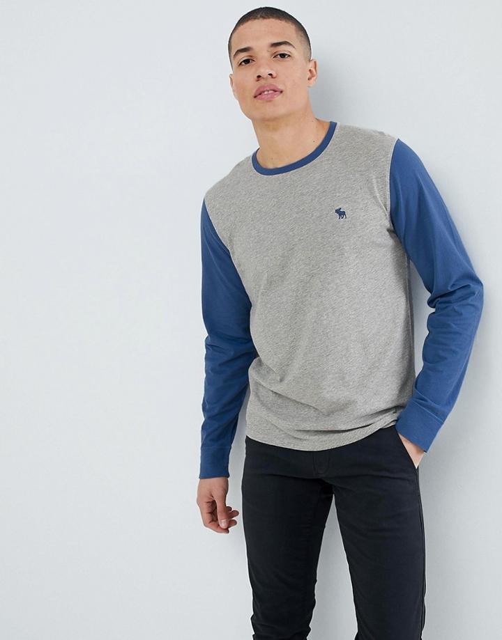 Abercrombie & Fitch Icon Logo Color Block Long Sleeve Top In Gray/blue - Gray