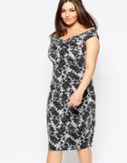 Lipstick Boutique Plus Off Shoulder Floral Lace Pencil Dress - Gray Marl