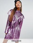 Mad But Magic Sequin Dress With Frills - Pink