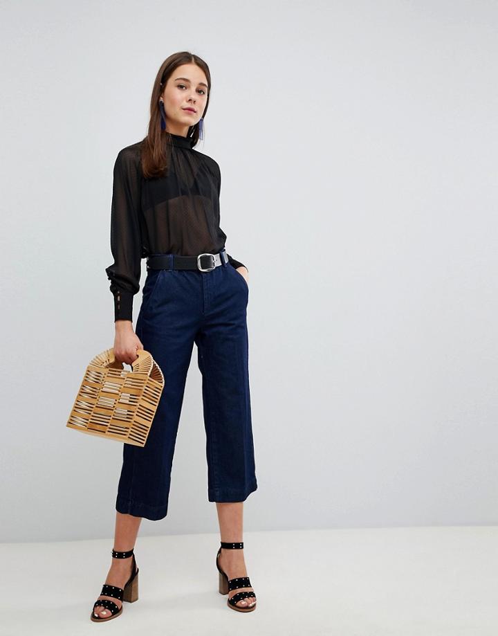 New Look Wide Leg Crop Jeans - Blue