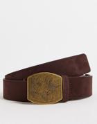 Asos Design Wide Faux Leather Belt With 70s Inspired Burnished Gold Buckle In Brown