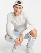 Asos Design Muscle Fit Long Sleeve T-shirt With Crew Neck In Cream-white