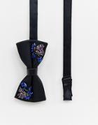 Moss London Bow Tie With Beaded Floral - Black