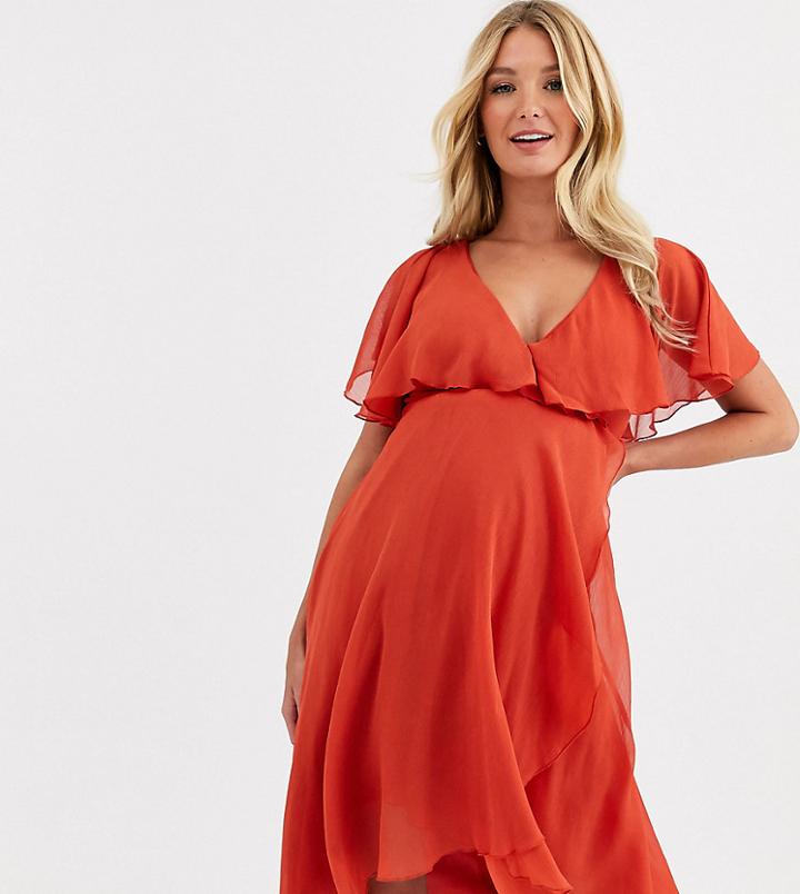 Asos Design Maternity Cape Back Dipped Hem Midi Dress