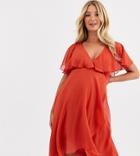 Asos Design Maternity Cape Back Dipped Hem Midi Dress