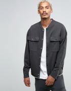 Asos Oversized Jersey Bomber Jacket With Patch Pockets & Cuff Zips - Black