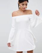 Oh My Love Off The Shoulder Skater Dress - White
