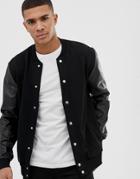 Asos Design Bomber Jacket With Contrast Textured Snake Skin Sleeves In Black - Black