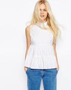 Asos High Neck Sleeveless Tiered Cotton Top - White