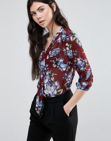 Madam Rage Floral Pussy Bow Blouse - Red