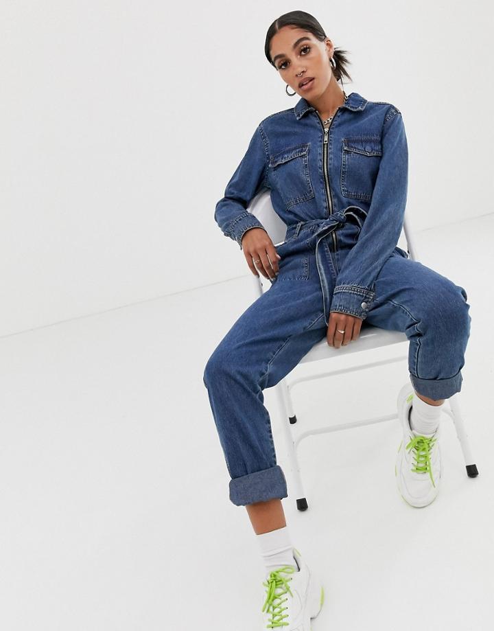 Signature 8 Belted Denim Boiler Suit - Blue