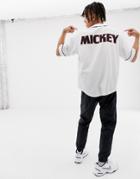 Bershka Mickey Mouse Baseball Top In White With Print On Back - White
