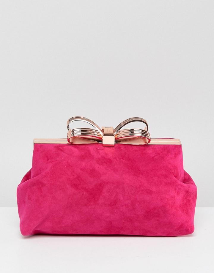Ted Baker Statement Bow Clutch In Suede - Pink