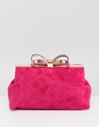 Ted Baker Statement Bow Clutch In Suede - Pink