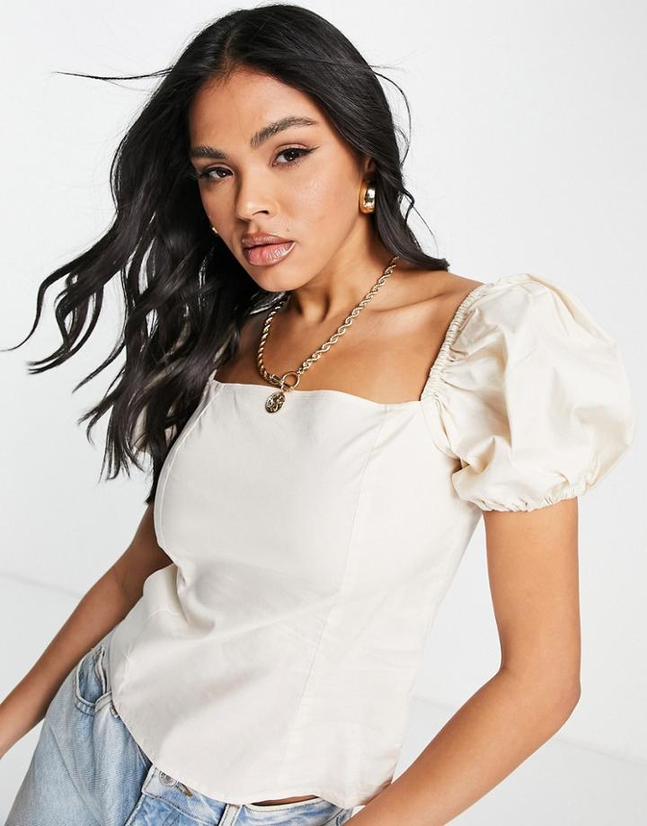 Na-kd Balloon Short Sleeve Blouse In Off White
