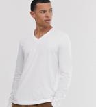 Asos Design Tall Long Sleeve T-shirt With V Neck In White