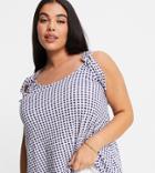 Yours Tie Shoulder Cami Top In Blue Gingham Check-blues