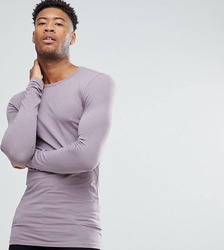Asos Tall Longline Long Sleevet-shirt With Crew Neck - Purple