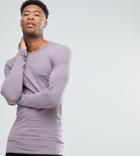 Asos Tall Longline Long Sleevet-shirt With Crew Neck - Purple