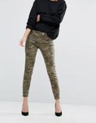 New Look Zip Detail Camo Skinny Jeans - Green