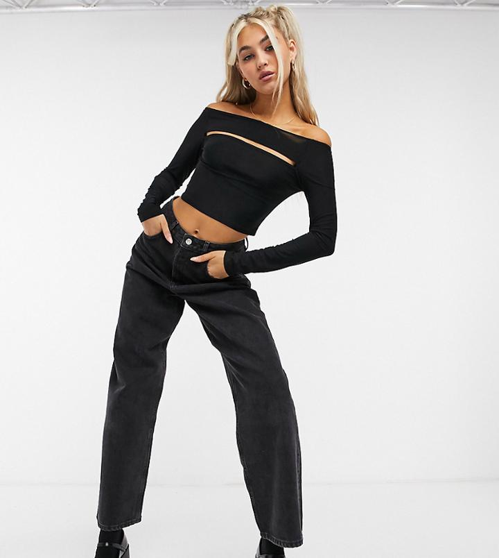 Collusion Disco Off Shoulder Cutout Top In Black