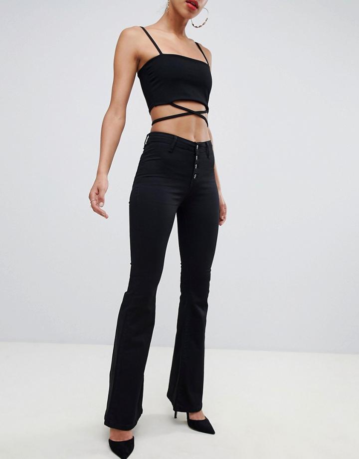 Boohoo Skinny Flare Jeans In Black - Black