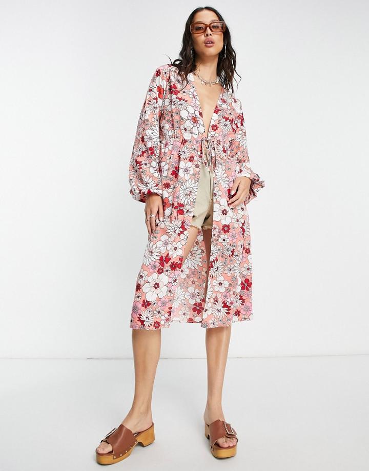 Violet Romance Wrap Midi Dress In Floral Print-multi