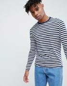 Asos Design Stripe Long Sleeve T-shirt In Navy And White - Multi